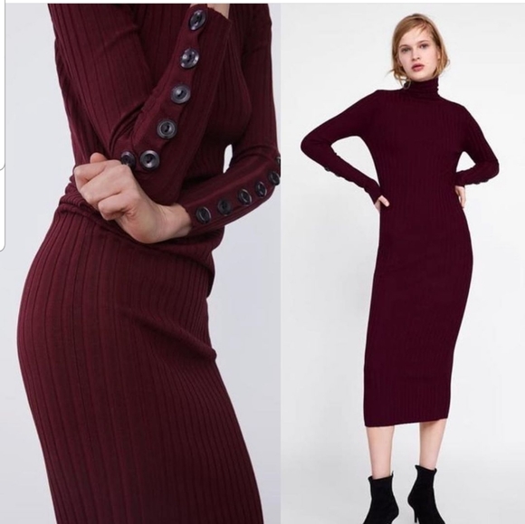 zara ribbed dress with buttons